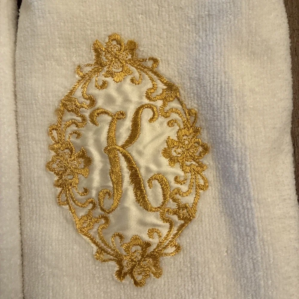 VTG Cannon Monogrammed Initial K Finger Tip Towel Lot Of 3 White With Gold